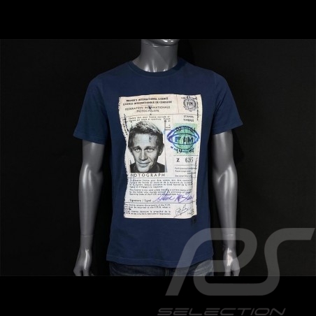 T-shirt Steve McQueen Driving License Bleu Marine blue blau Hero Seven - homme