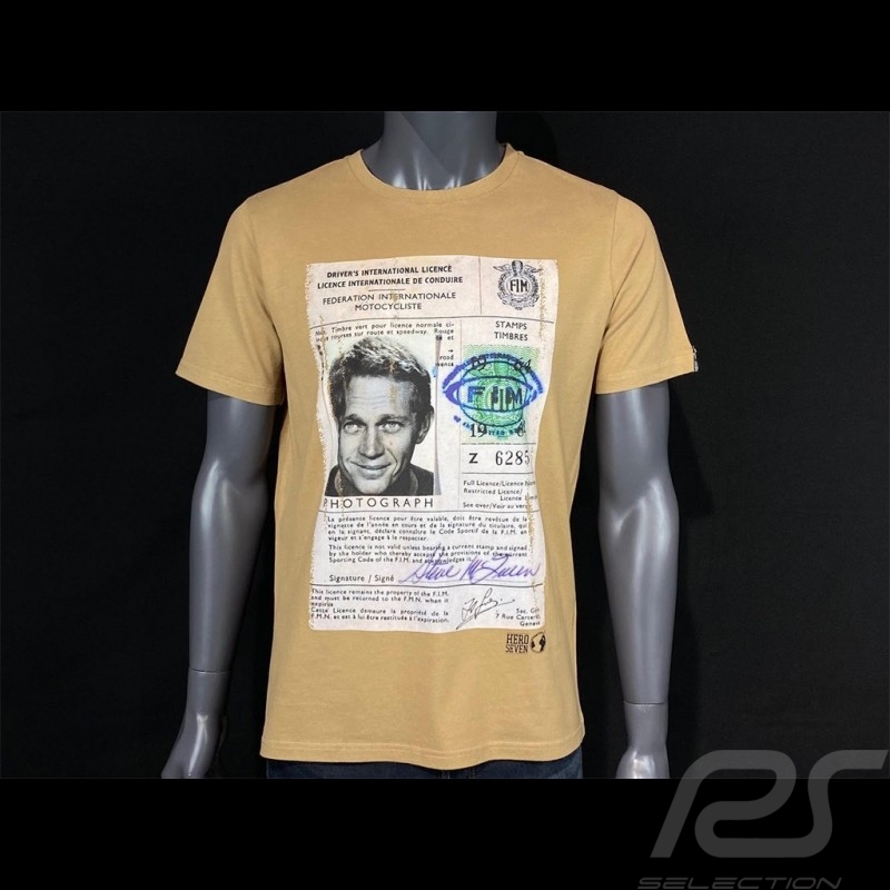 T-Shirt Steve McQueen Driving License Gelb Hero Seven - Herren