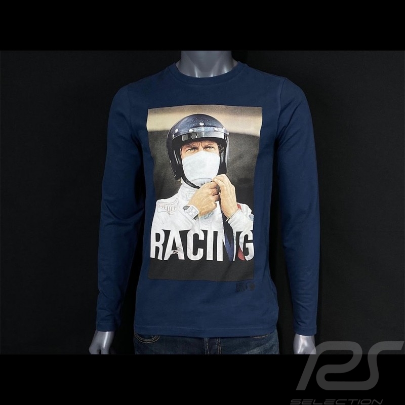 Steve McQueen Long Sleeves T-shirt Racing Le Mans Navy blue Hero Seven - Men