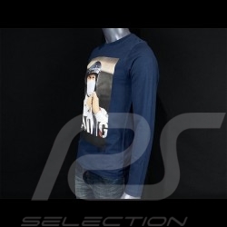 T-shirt Manches Longues long sleeves lange armel Steve McQueen Racing Le Mans Bleu marine blue blau Hero Seven - homme