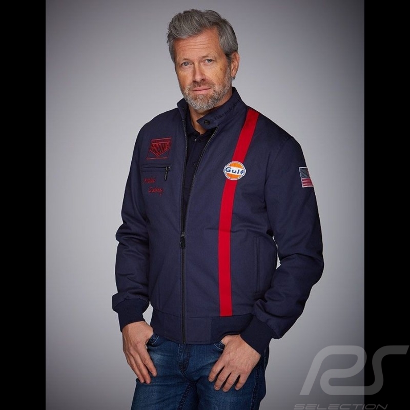 Gulf Jacke Michael Delaney / Steve McQueen Le Mans Baumwolle﻿ Dunkelblau - Herren
