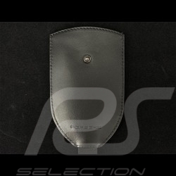 Porte-clés cuir blanc écusson métal gris 