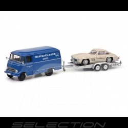 Duo Transporteur Mercedes-Benz L319 et Mercedes 300 SL 1955 Blanche 1/43 Schuco 450253900
