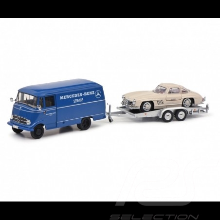 Duo Transporteur Mercedes-Benz L319 et Mercedes 300 SL 1955 Blanche 1/43 Schuco 450253900