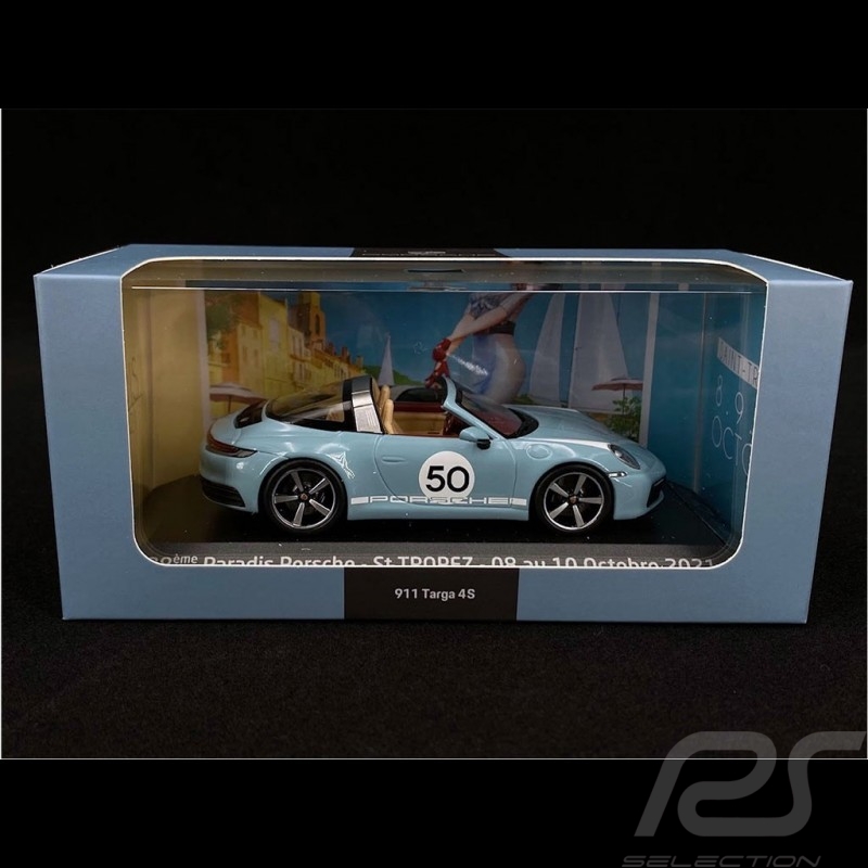 Porsche 911 / 992 Targa 4S n° 50 Bleu Meissen Paradis Porsche Saint Tropez 2021 1/43 Minichamps WAP0209110NTRG