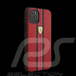 Ferrari coque Harcase Hülle iPhone 12 Pro (6.1") Cuir Carbone Rouge FESNECHCP12MIRE