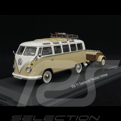 VW T1 Samba 1960 Light Beige with 2 pairs of skis and a trailer 1/43 Schuco 450254600