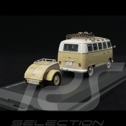 VW T1 Samba 1960 Light Beige with 2 pairs of skis and a trailer 1/43 Schuco 450254600