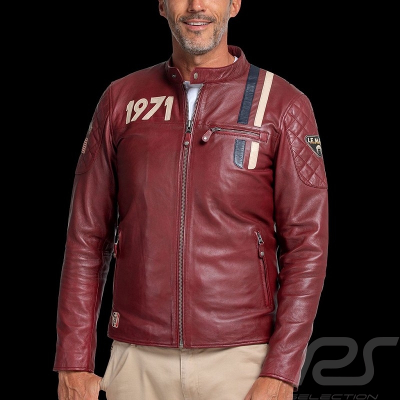 Steve McQueen Jacket Le Mans 1971 Racing Leather Dark red - men
