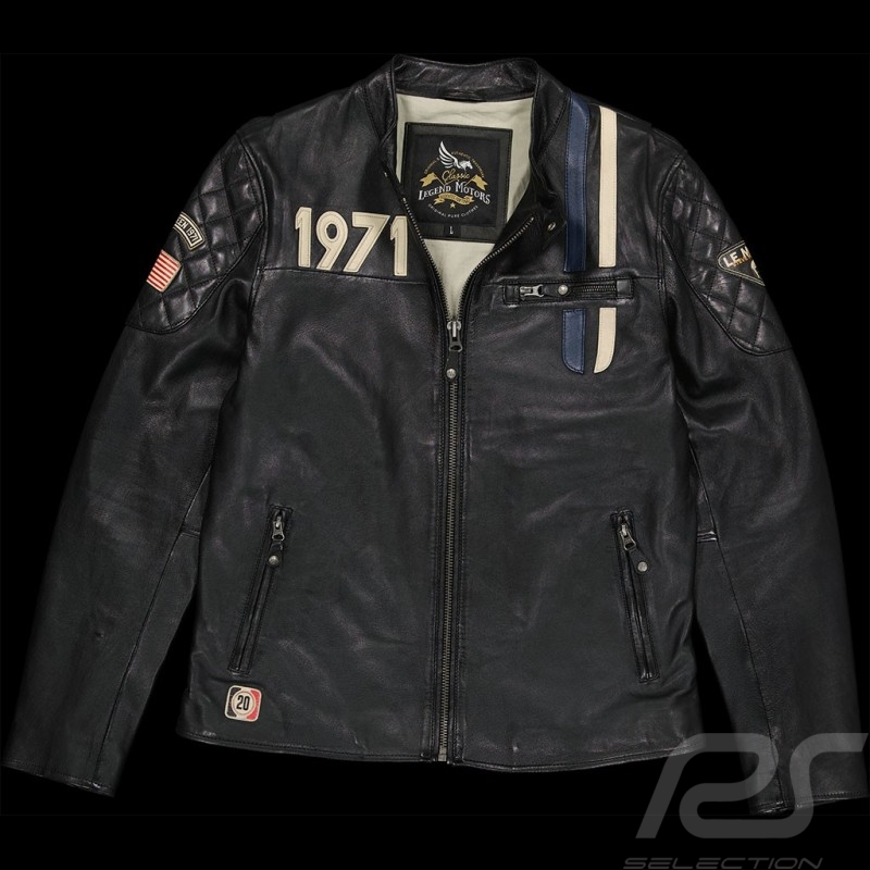 Veste cuir Steve McQueen Le Mans 1971 Racing Noir - homme Veste cuir Steve McQueen Le Mans 1971 Racing Noir - homme