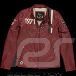 Veste cuir Steve McQueen Le Mans 1971 Racing Rouge sombre - homme