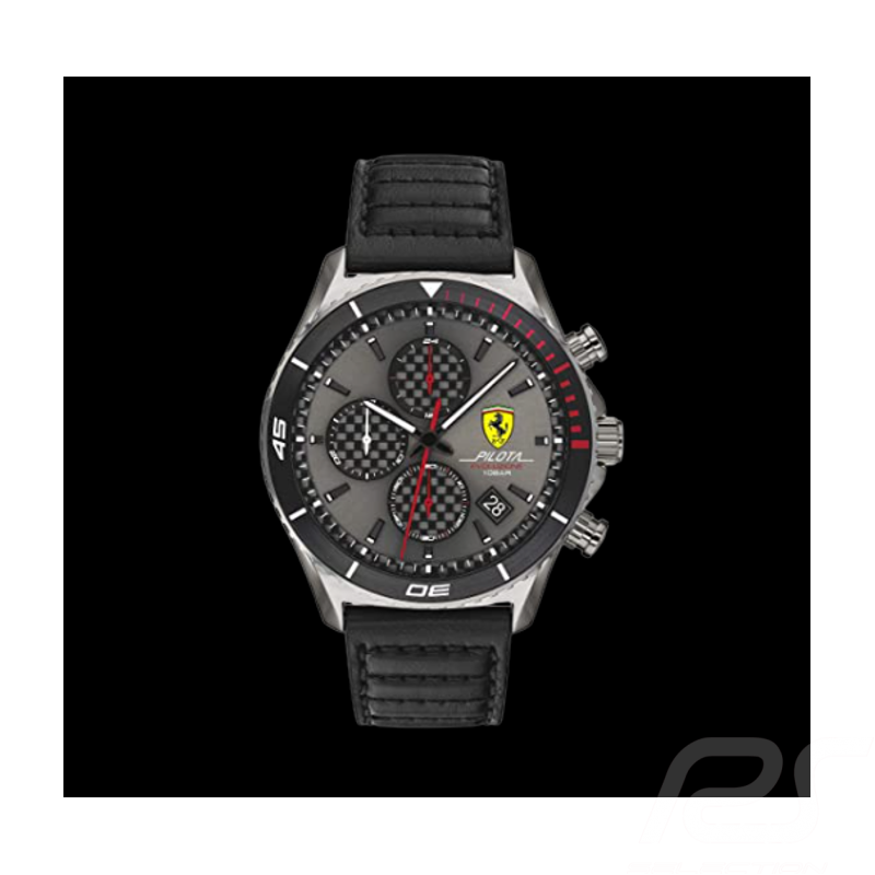 Ferrari Chrono Watch Pilota Evo Black / Grey Quilted Leather FE0830773