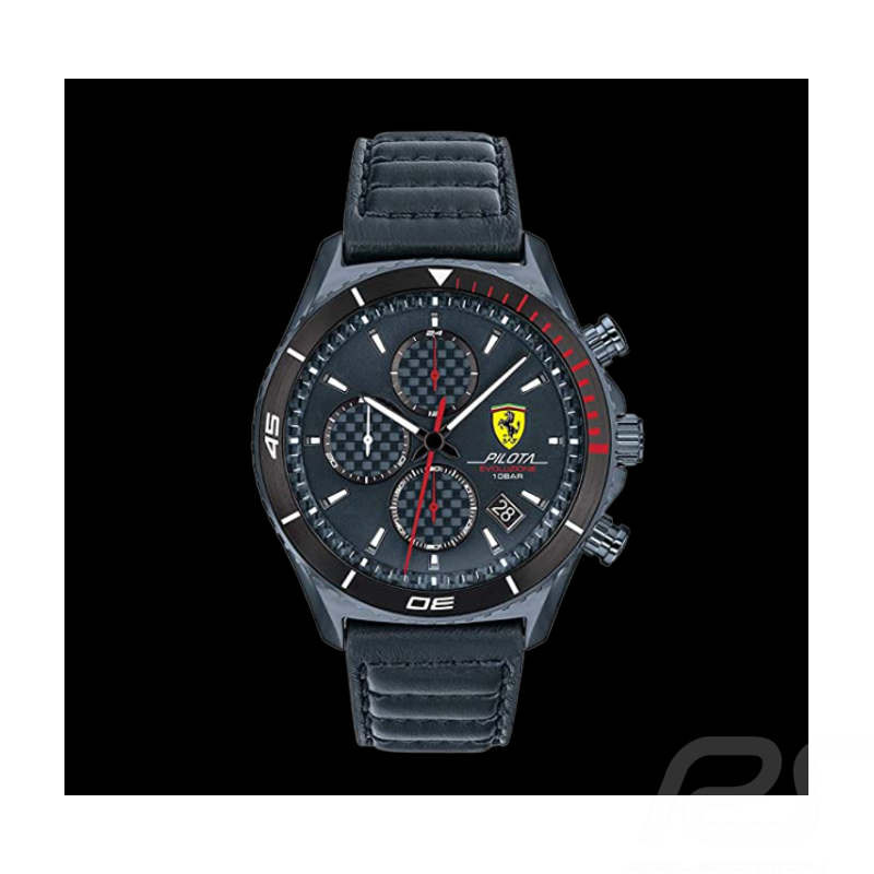 Ferrari Chrono Watch Pilota Evo Black Quilted Leather FE0830774