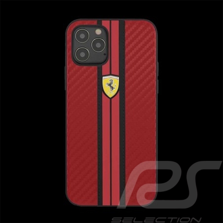 Ferrari coque iPhone 12 Pro (6.7) Cuir Carbone Rouge FESNECHCP12LIRE