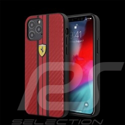 Ferrari Hülle iPhone 12 Pro Max (6.7") Leder Kohlenstoff Rot FESNECHCP12LIRE