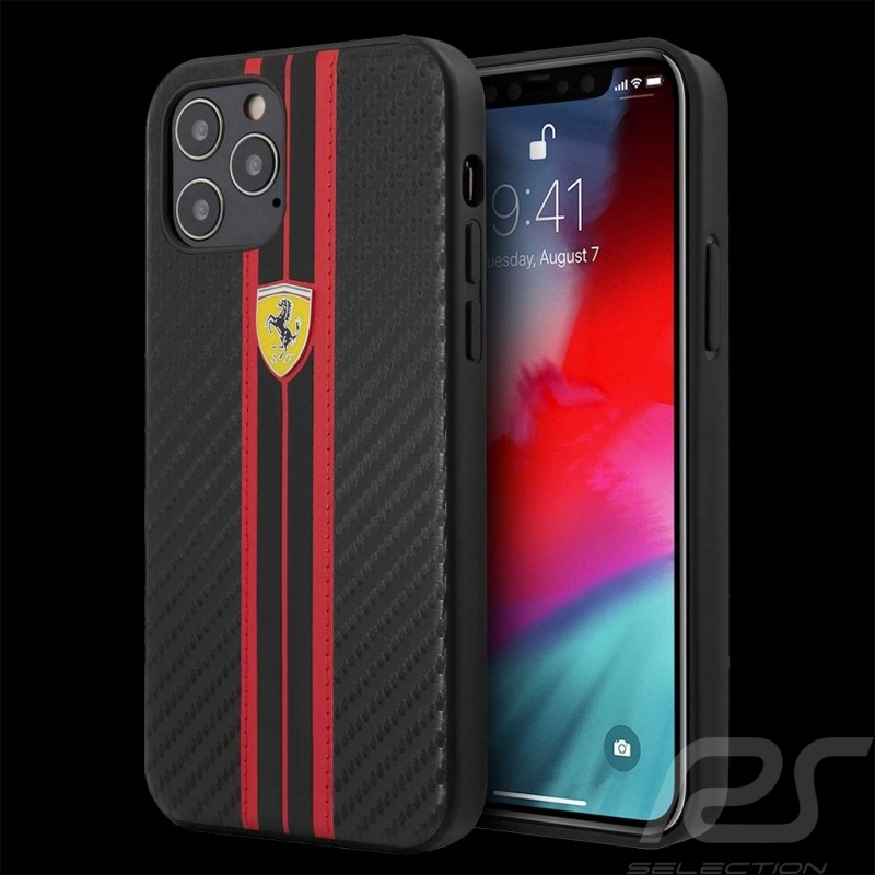 Ferrari Hardcase iPhone 12 Pro Max (6.7") Leather Carbon Black FESNECHCP12LRE