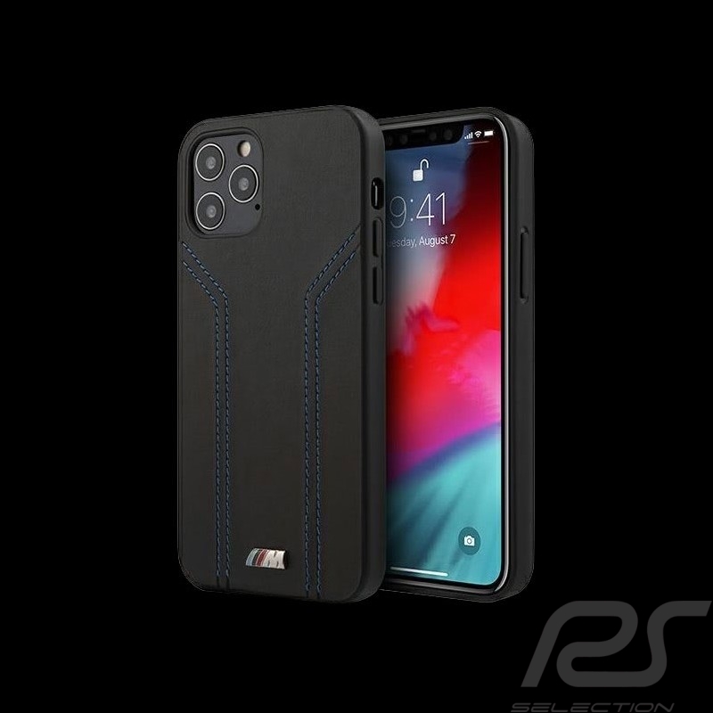 BMW Coque iPhone 12 Pro (6.1") Cuir Noir BMHCP12MDLBK