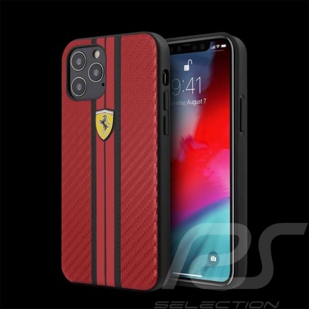 Ferrari Hülle iPhone 12 Pro (6.1") Leder Kohlenstoff Rot FESNECHCP12MIRE