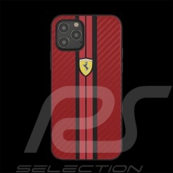Ferrari Hülle iPhone 12 Pro (6.1") Leder Kohlenstoff Rot FESNECHCP12MIRE