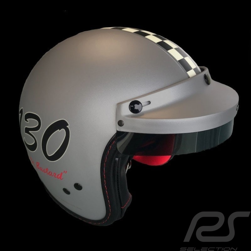 Helmet James Dean n° 130 Little Bastard matt grey / checkered stripe