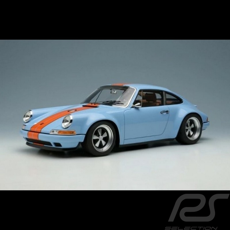 Porsche 911 Type 964 Coupe Gulf Blau - Orangefarbener Streifen 1/18 Make Up Models IM035E