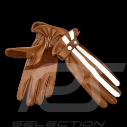 Racing driving gloves Savage leather Brown / White stripes - men