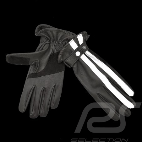 Racing driving gloves Savage leather Black / White stripes - men