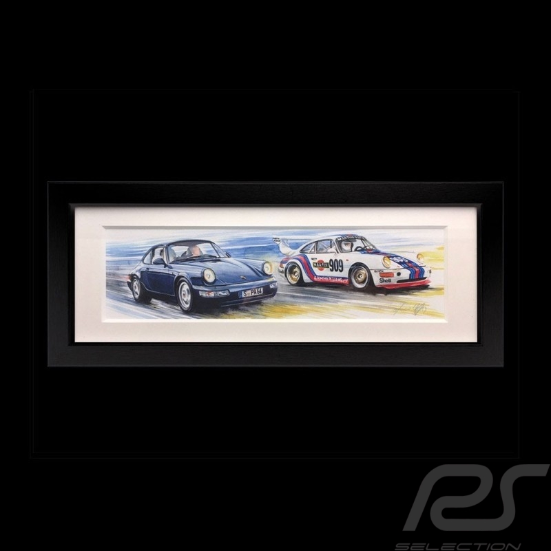 Porsche 964 Carrera et RSR Martini cadre bois noir 15 x 35 cm Edition limitée Uli Ehret - 626