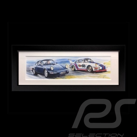 Porsche 964 Carrera et RSR Martini cadre bois noir 15 x 35 cm Edition limitée Uli Ehret - 626