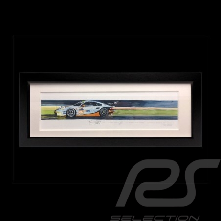 Porsche 991 RSR Gulf Racing 24h le Mans 2018 cadre bois noir15 x 35 cm Edition limitée Uli Ehret - 626