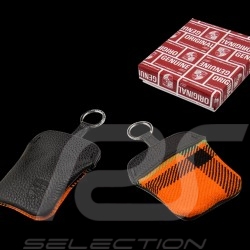 Porsche Classic Schlüsseletui Leder / Stoff Schwarz / Tartan orange PCG91410010
