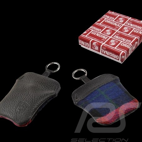 Etui porte-clés Porsche Classic Cuir / Tissu Noir / Tartan rouge / bleu PCG91110010